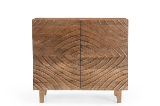 Solid Mango Wood 2 Door Cabinet with Hand-Carved Pattern FURNIZA
