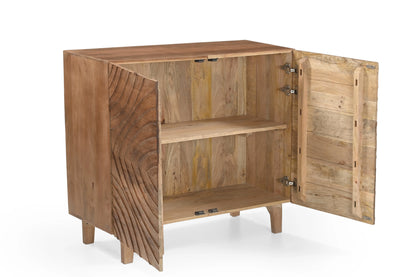 Solid Mango Wood 2 Door Cabinet with Hand-Carved Pattern FURNIZA