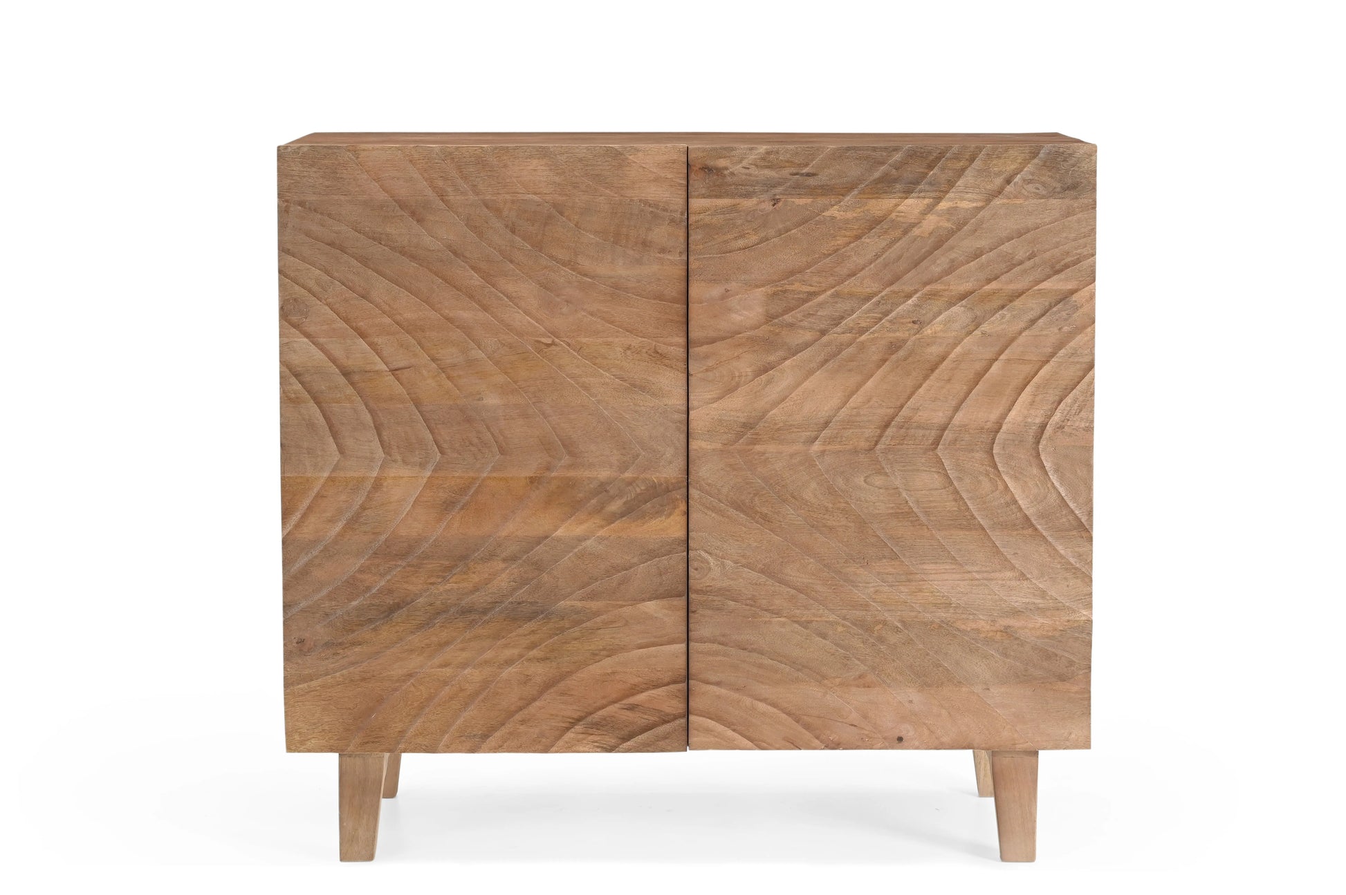 Solid Mango Wood 2 Door Cabinet with Carved Pattern & Natural Finish FURNIZA