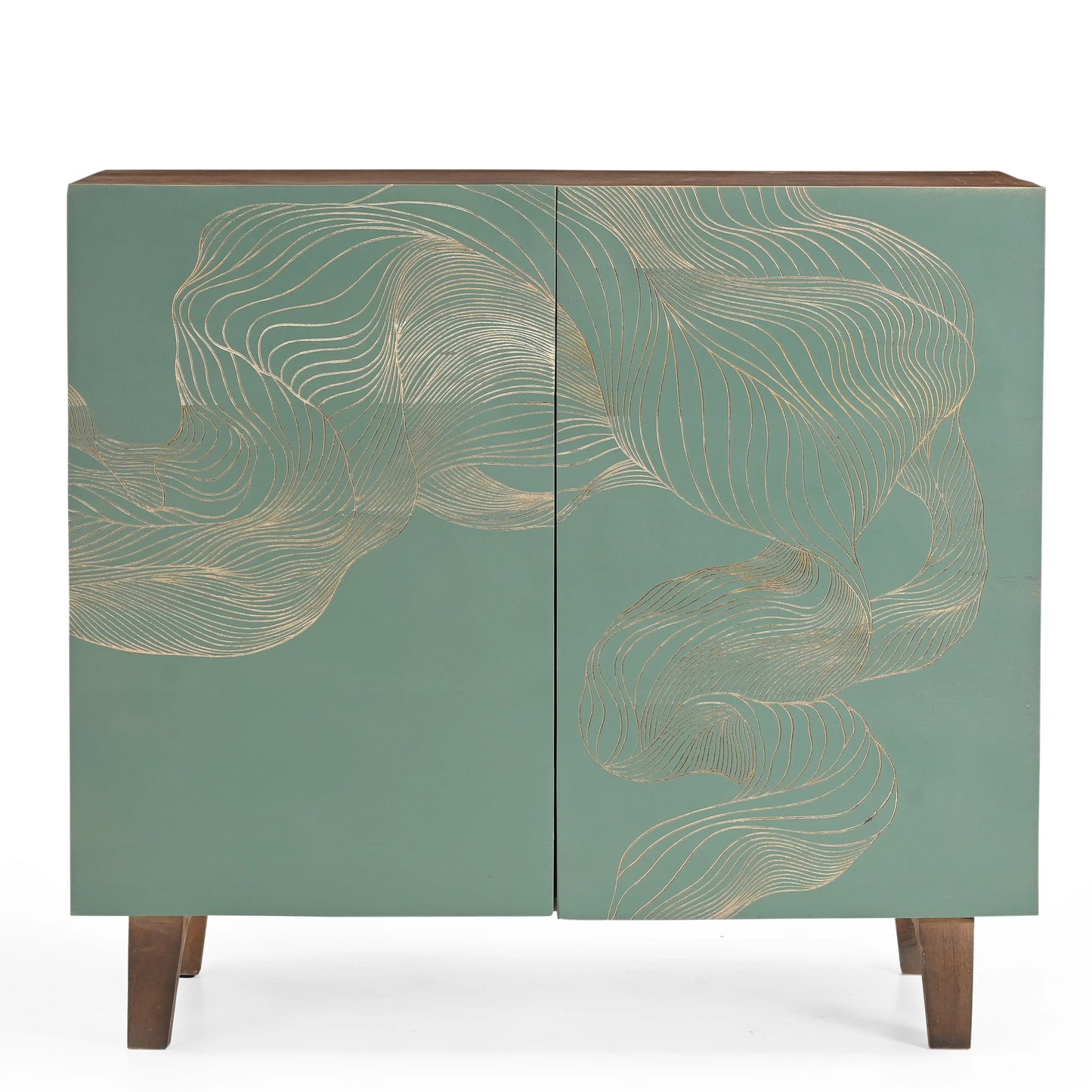 Solid Mango Wood 2 Door Cabinet with Golden Line Art FURNIZA