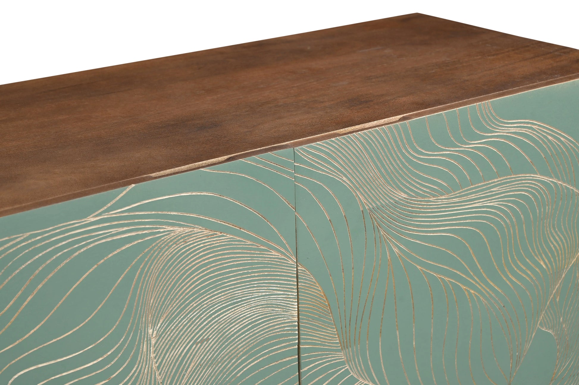 Solid Mango Wood 2 Door Cabinet with Golden Line Art FURNIZA