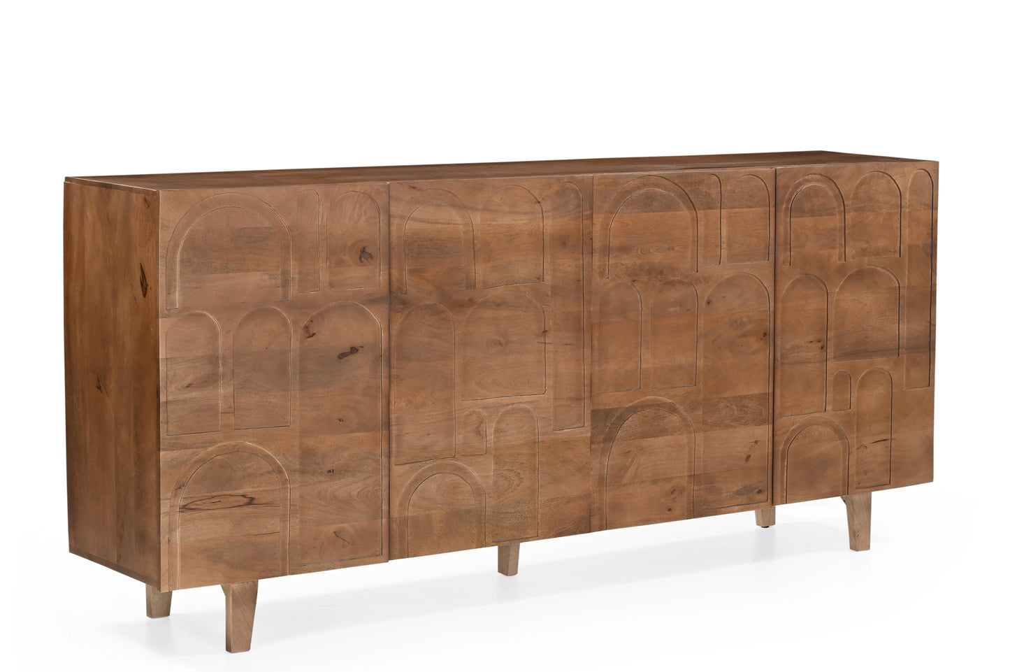 Solid Mango Wood 4-Door Sideboard with Carved Arch Design FURNIZA