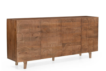 Solid Mango Wood 4-Door Sideboard with Carved Arch Design FURNIZA