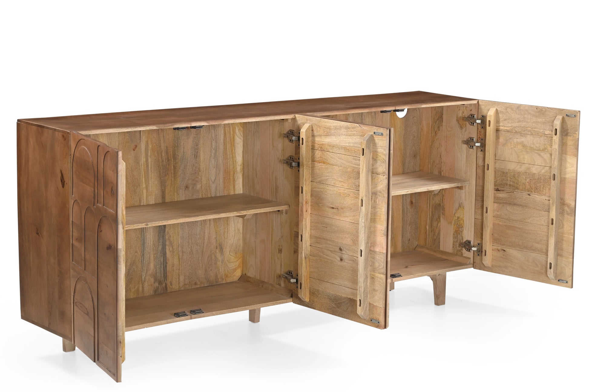 Solid Mango Wood 4-Door Sideboard with Carved Arch Design FURNIZA