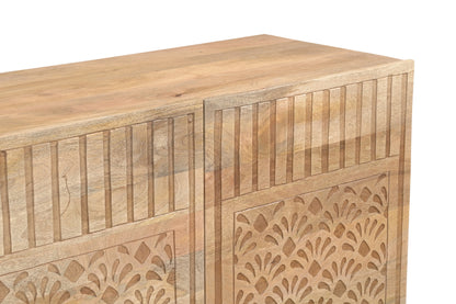 Hand-Carved Solid Mango Wood 4 Door Sideboard Cabinet FURNIZA
