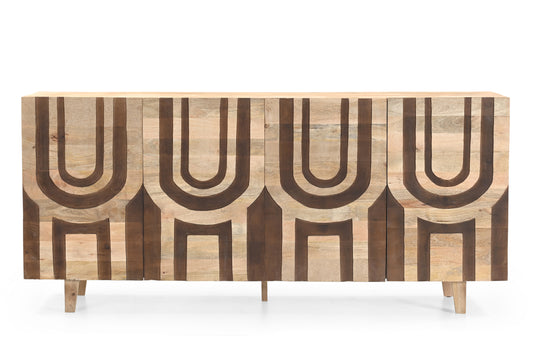 4-Door Solid Wood Sideboard with Hand-Carved Arch Pattern