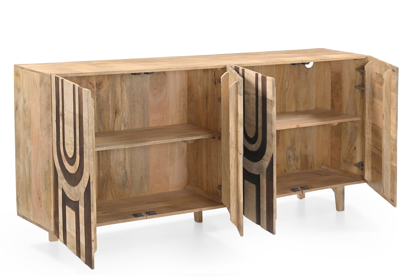 4-Door Solid Wood Sideboard with Hand-Carved Arch Pattern