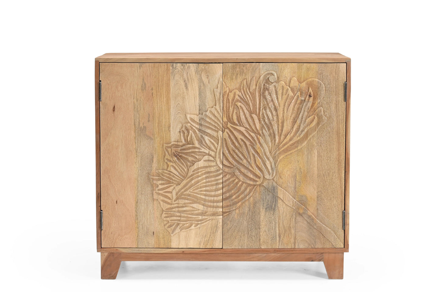 Hand-Carved Floral 2 Door Solid Mango Wood Storage Cabinet FURNIZA