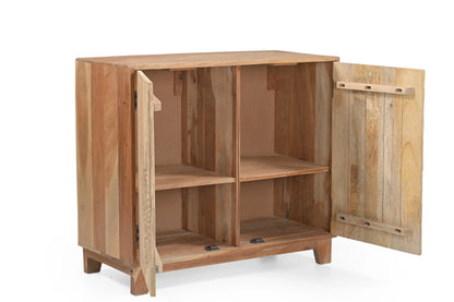 Hand-Carved Floral 2 Door Solid Mango Wood Storage Cabinet FURNIZA