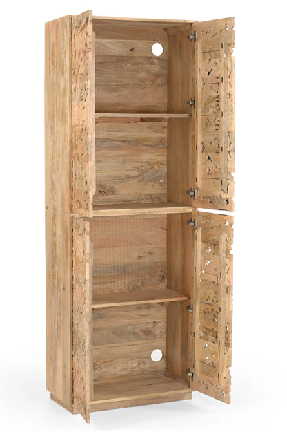 Solid Mango Wood Hand-Carved 4 Door Storage Cabinet FURNIZA
