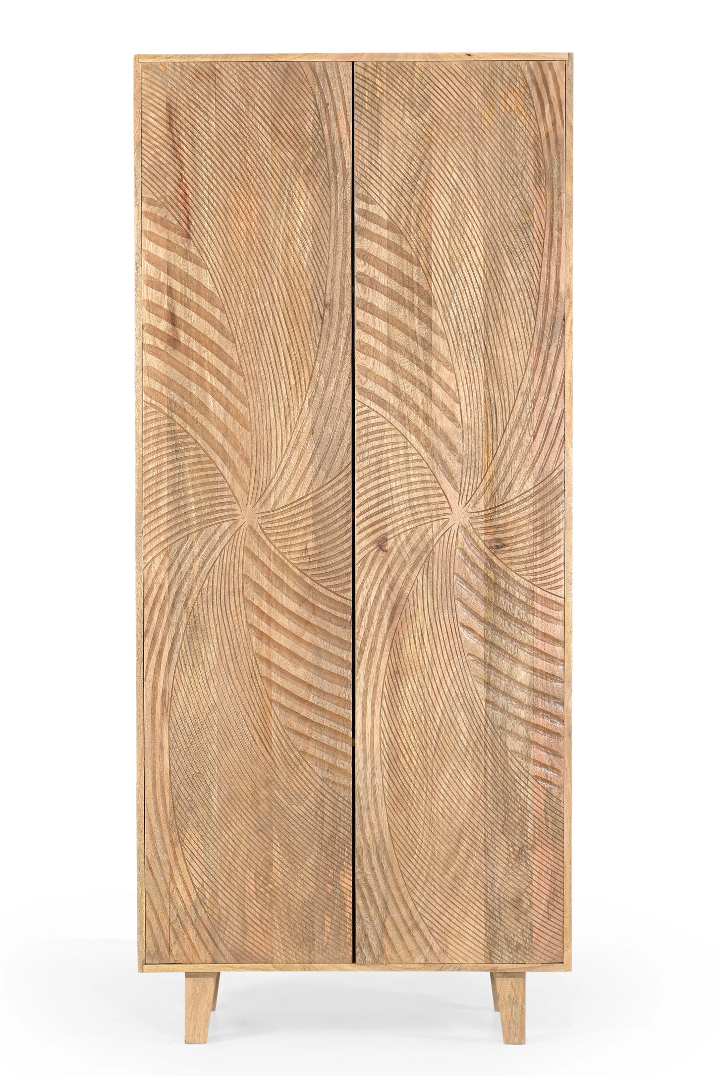 Solid Mango Wood 2 Door Almirah with Handcrafted Geometric Design FURNIZA