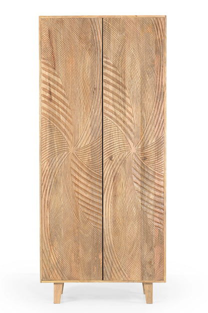 Solid Mango Wood 2 Door Almirah with Handcrafted Geometric Design FURNIZA