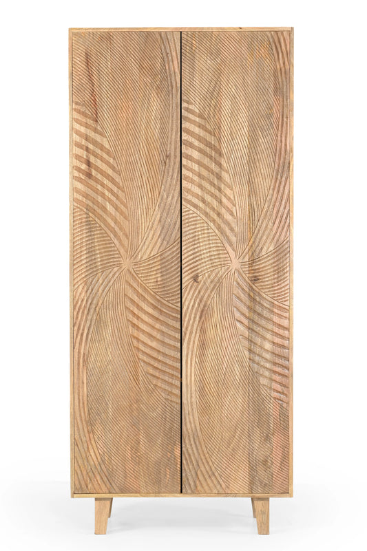 Solid Mango Wood 2 Door Almirah with Handcrafted Geometric Design FURNIZA