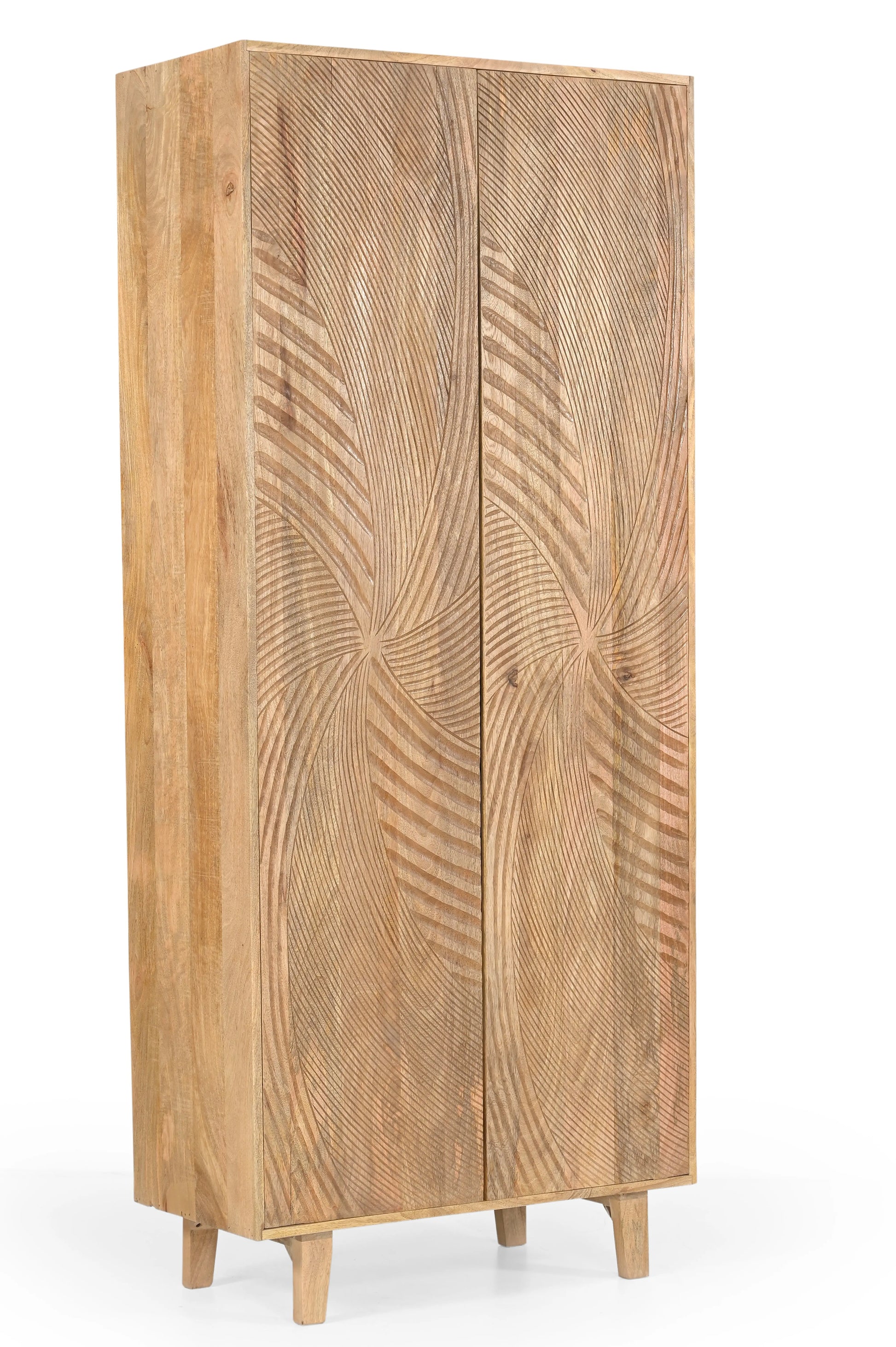 Solid Mango Wood 2 Door Almirah with Handcrafted Geometric Design FURNIZA