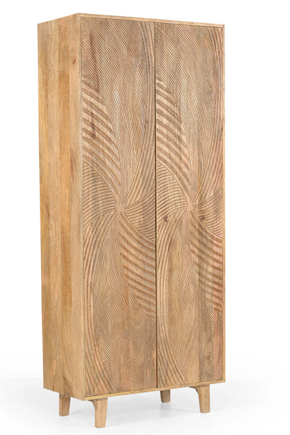 Solid Mango Wood 2 Door Almirah with Handcrafted Geometric Design FURNIZA