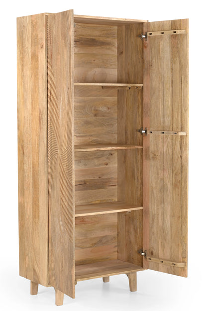 Solid Mango Wood 2 Door Almirah with Handcrafted Geometric Design FURNIZA