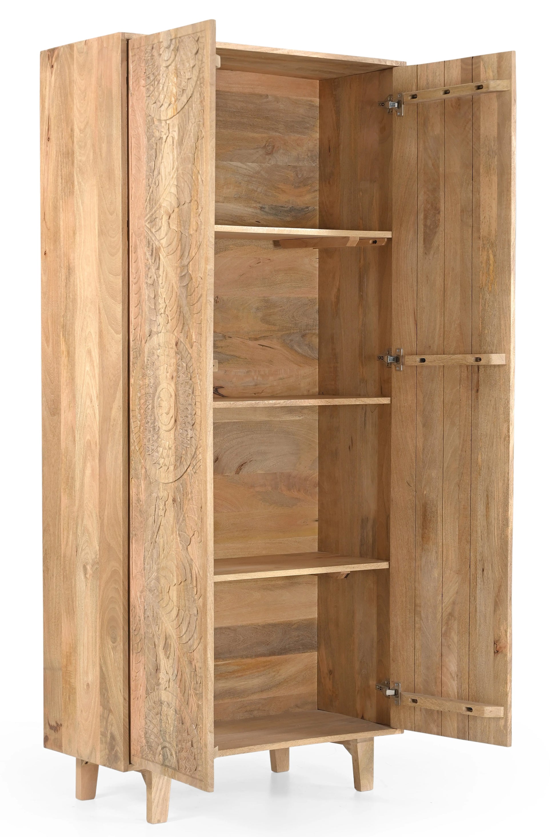 Handcarved Solid Mango Wood 2 Door Almirah with Natural Finish FURNIZA