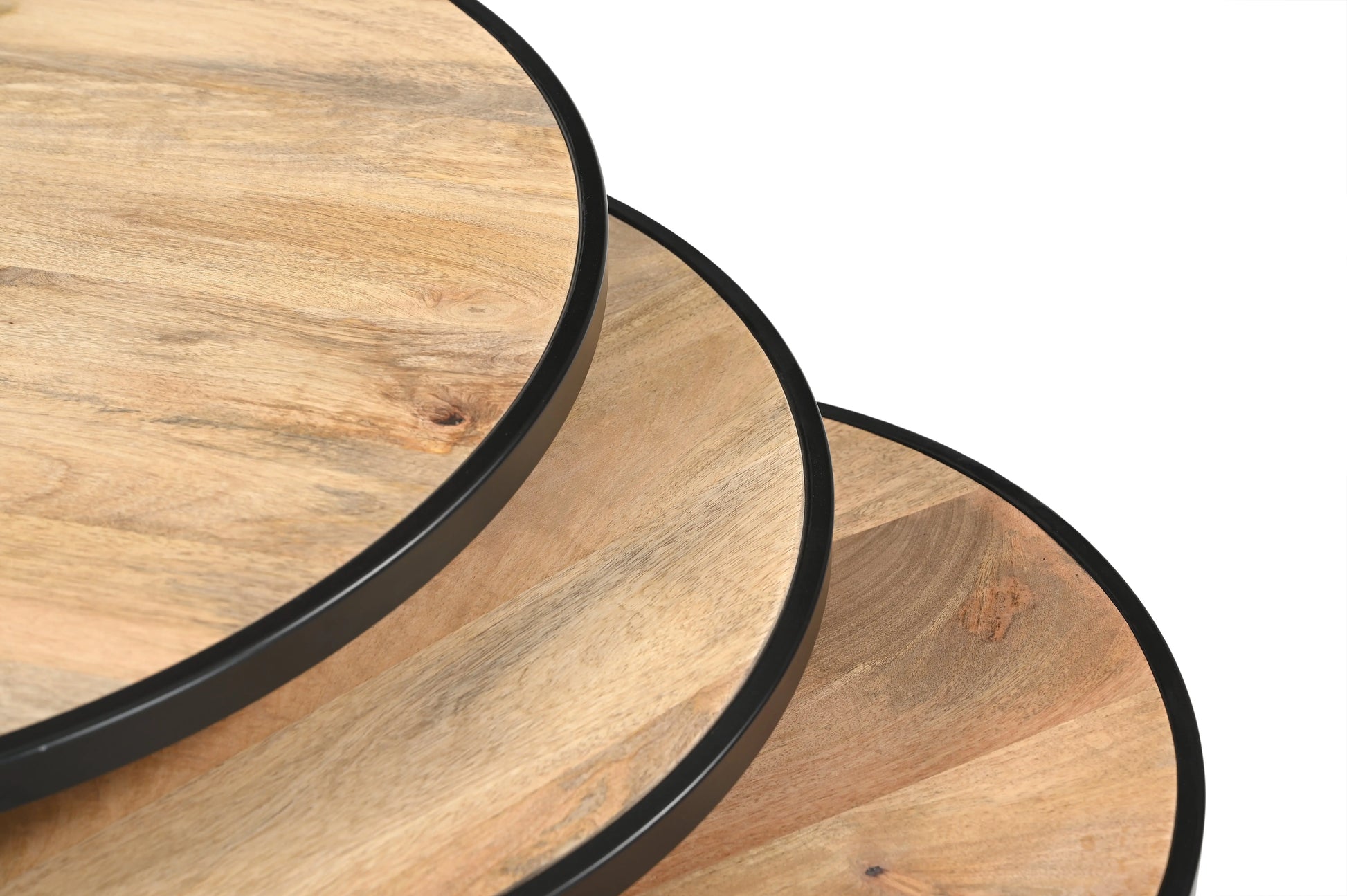 Solid Mango Wood Nesting Stool Set of 3 with Black Iron Frame FURNIZA