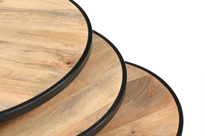 Solid Mango Wood Nesting Stool Set of 3 with Black Iron Frame FURNIZA