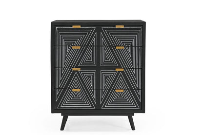 Bold Black Geometric 4-Drawer Chest – Modern Printed Storage