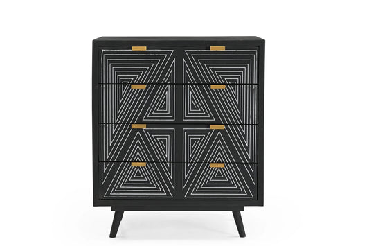 Bold Black Geometric 4-Drawer Chest – Modern Printed Storage
