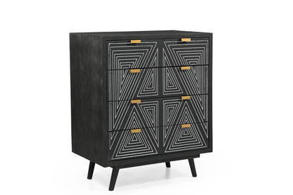 Bold Black Geometric 4-Drawer Chest – Modern Printed Storage