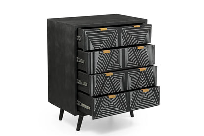 Bold Black Geometric 4-Drawer Chest – Modern Printed Storage