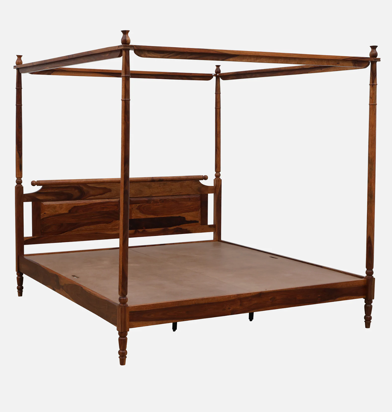 Sheesham Wood King Size Poster Bed in Honey Oak Finish