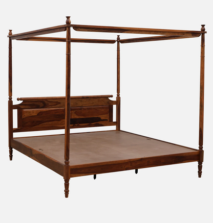 Sheesham Wood King Size Poster Bed in Honey Oak Finish