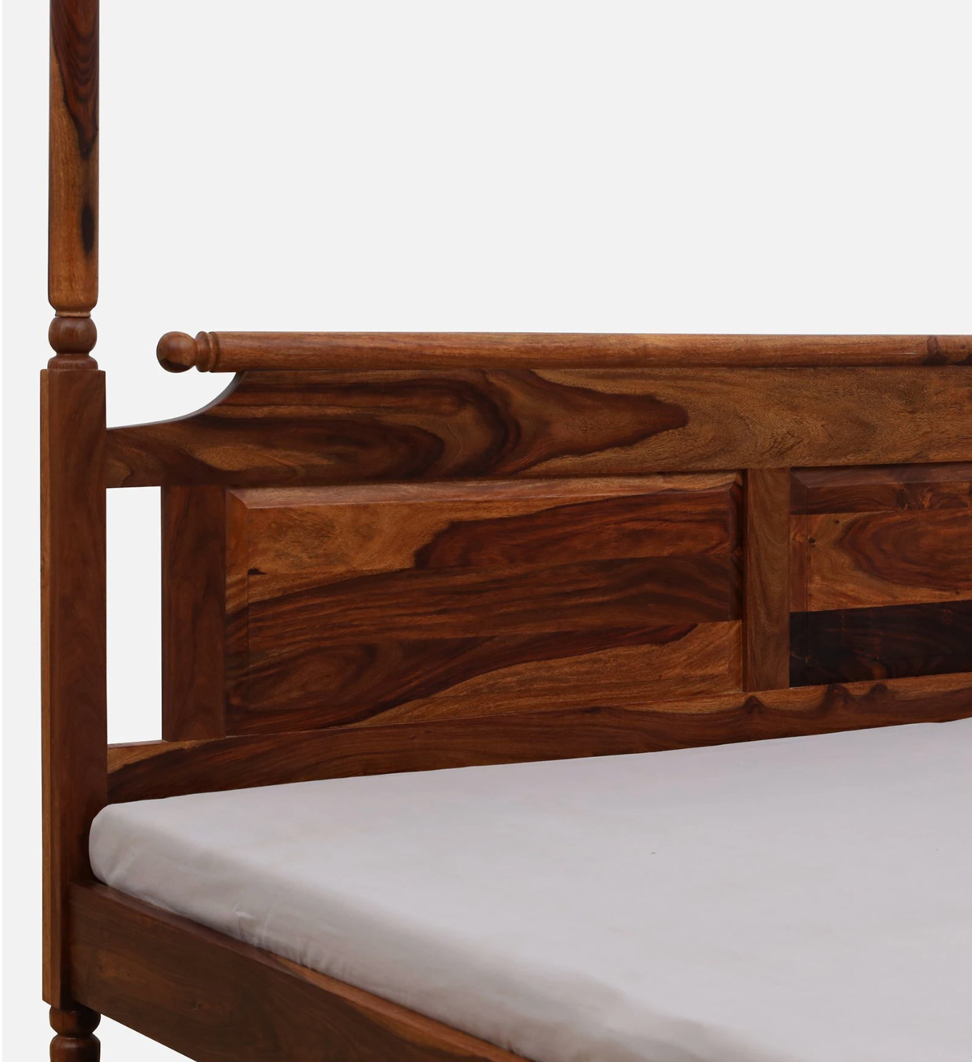 Sheesham Wood King Size Poster Bed in Honey Oak Finish