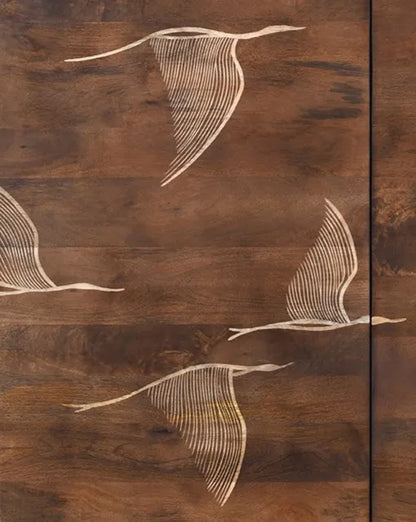 Vinda Hand Carved Mango Wood 2 Door Cabinet Walnut Finish