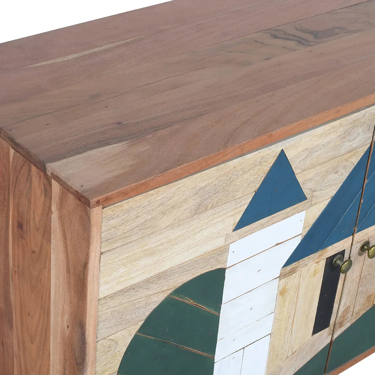 Hand Painted Sideboard 3 Door Solid Wood Storage Cabinet - Furniza