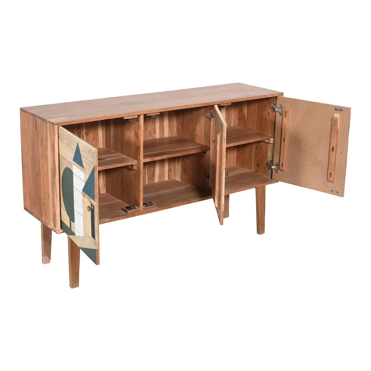 Hand Painted Sideboard 3 Door Solid Wood Storage Cabinet - Furniza