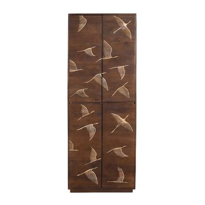 Vinda Hand Carved Mango Wood 4 Door Cabinet Walnut Finish