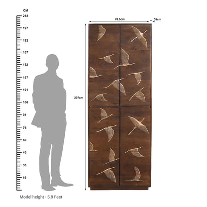 Vinda Hand Carved Mango Wood 4 Door Cabinet Walnut Finish