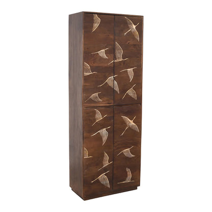 Vinda Hand Carved Mango Wood 4 Door Cabinet Walnut Finish