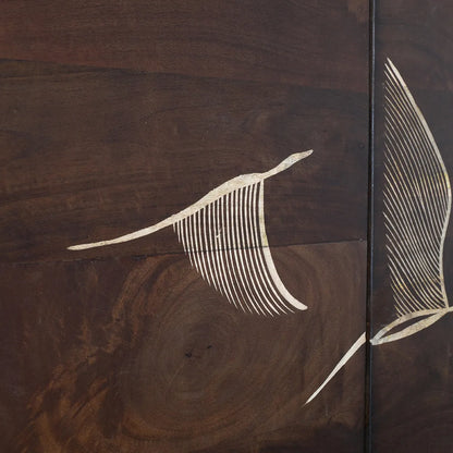 Vinda Hand Carved Mango Wood 4 Door Cabinet Walnut Finish