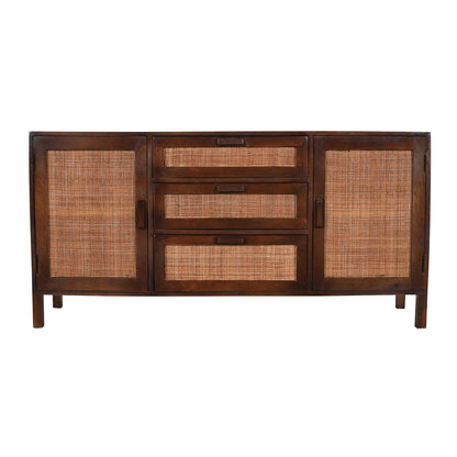 Rattan Walnut Sideboard – 2 Doors & 4 Drawers Mango Wood