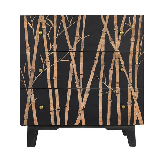 Bamboo Noir 3 Drawer -Chest in Bold Black Finish Hand Carved Mango Wood