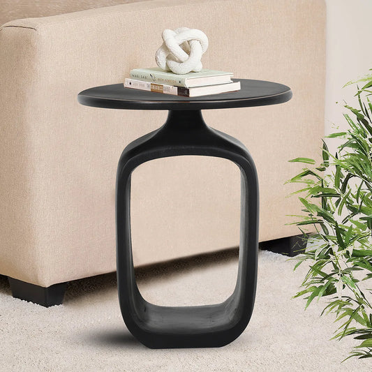 Bold Black Solid Mango Wood Side Table with Hollow Base
