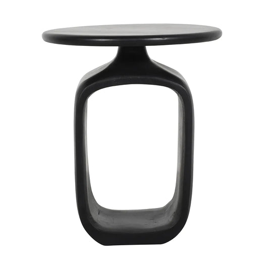 Bold Black Solid Mango Wood Side Table with Hollow Base
