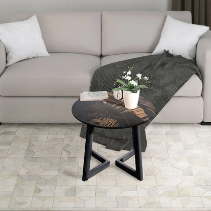 Black Wooden Coffee Table with Hand-Carved Leaf Pattern – Modern Accent Furniture