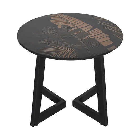 Black Wooden Coffee Table with Hand-Carved Leaf Pattern – Modern Accent Furniture