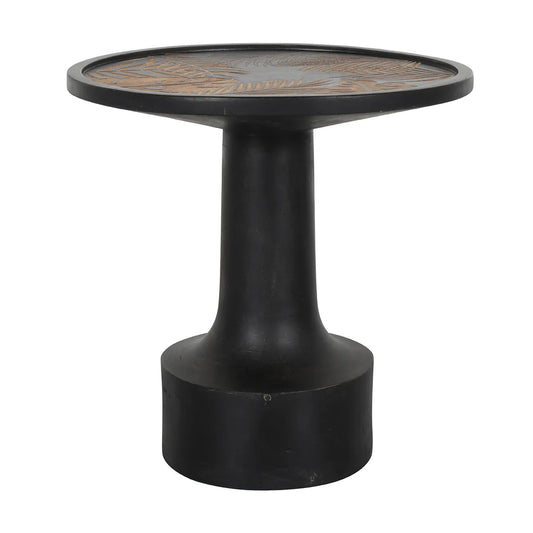 Bold Black Side Table with Leaf Hand Carving – Nature-Inspired Accent Table