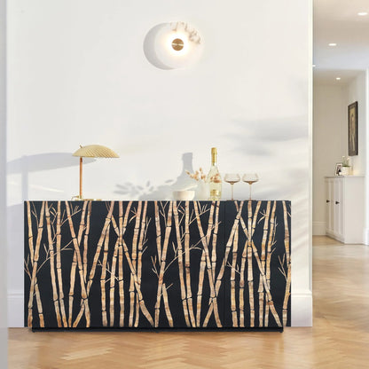Bamboo Noir 4 Door Sideboard in Bold Black Finish Hand Carved Mango Wood