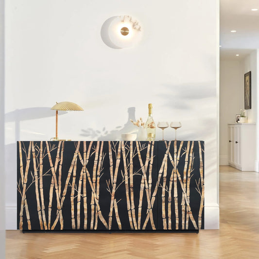 Bamboo Noir 4 Door Sideboard in Bold Black Finish Hand Carved Mango Wood