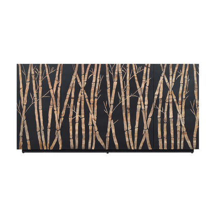 Bamboo Noir 4 Door Sideboard in Bold Black Finish Hand Carved Mango Wood