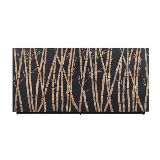 Bamboo Noir 4 Door Sideboard in Bold Black Finish Hand Carved Mango Wood