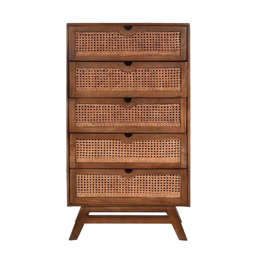 Rattan Harmony 5 Drawer Chest Rich Walnut Finish