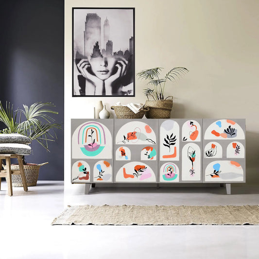 Pastel Elements 4 Door Sideboard Hand-Painted Mango Wood in Grey - Furniza